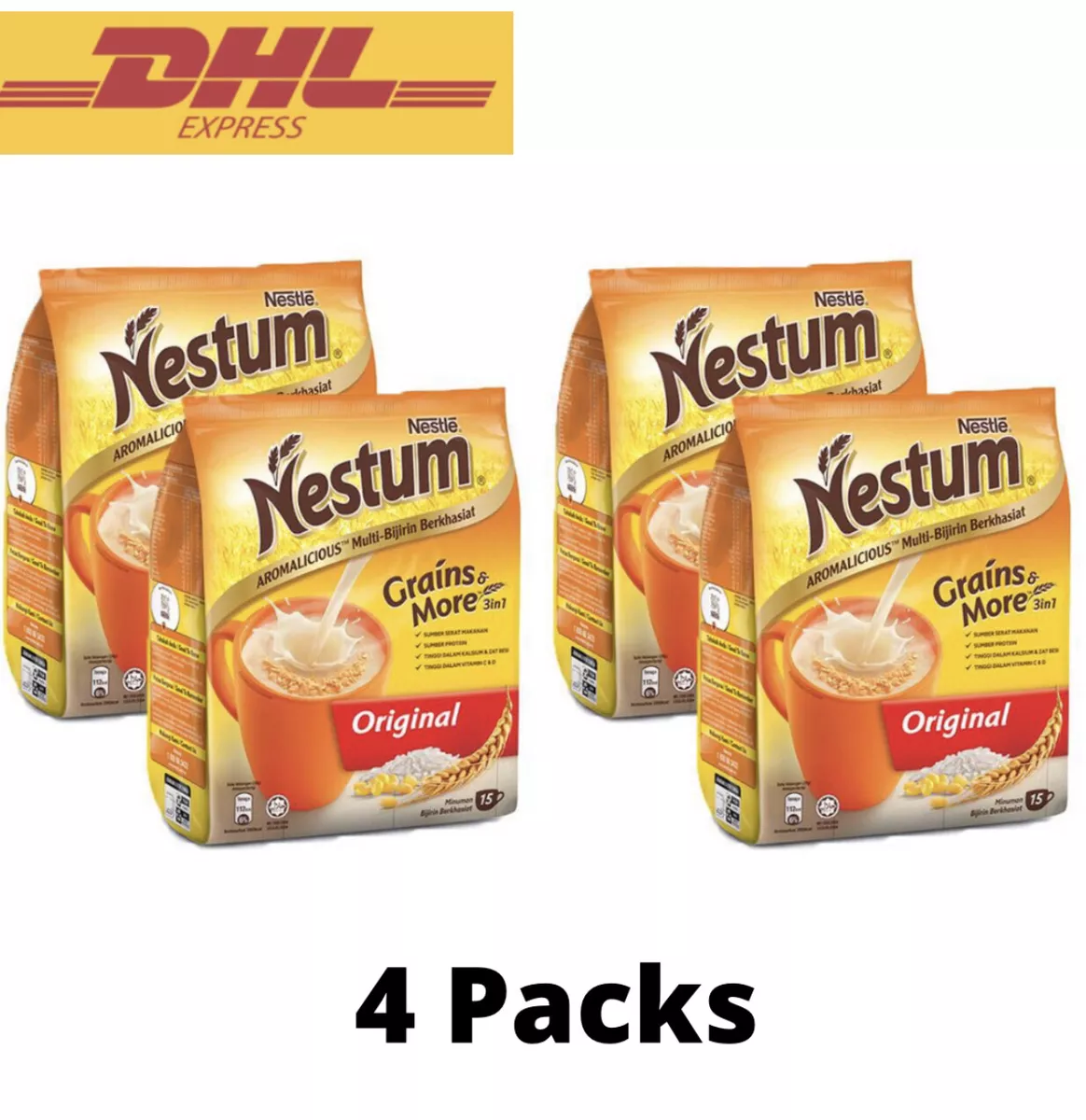 NESTLE Nestum Breakfast Cereal Drink 3in1 ORIGINAL (28g x 15 Sachet) - Pack  of 4