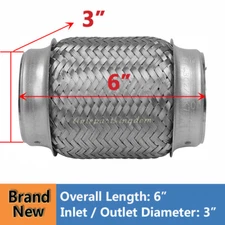 3" x 6" Exhaust Flex Pipe Tube Custom Heavy Duty Stainless Steel Triple Ply 6"OL