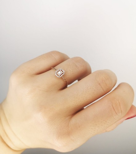 Rectangular Promise Wedding Engagement Diamond Ring 14k Gold Diamond Jewelry - Picture 1 of 5