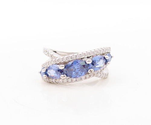 925 Sterling Silver Vintage Ring Designer Oval Sapphire CZ Bands Sz 7.5 RG31073 - 第 2/7 張圖片