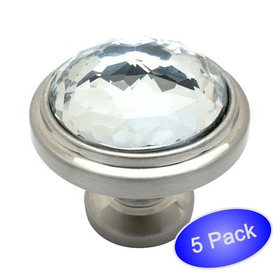 *5 Pack* Cosmas Satin Nickel & Clear Glass Round Cabinet Knobs #5317SN-C