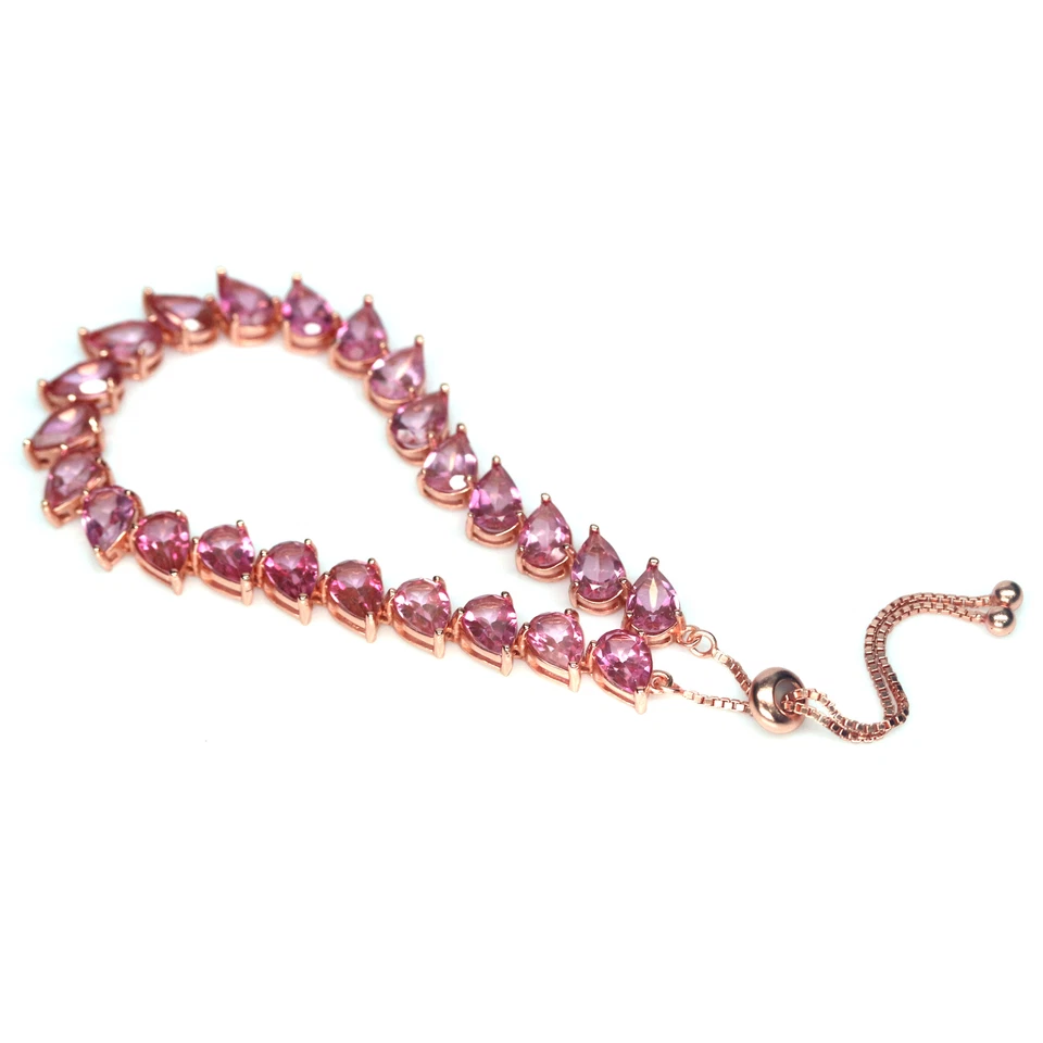 Браслет из белого золота 925 пробы с розовым мистическим топазом и драгоценными камнями 11,0 дюйма - Изображение 4 из 4