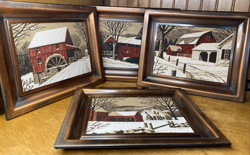 4 Coppercraft Gilde gerahmte Wanddekorationen 11"" x 9"" überdachte Brücke Bauernhof Mühle