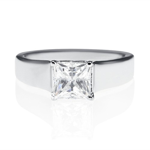 3/4 CT Diamond Engagement Ring Princess Cut F/VS2 14K White Gold Size Selectable - Picture 1 of 5