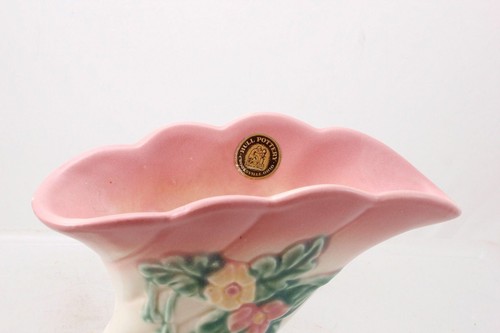 Hull Art Pottery Woodland Wildflower Cornucopia Vase W-7-7 ½ Label Intact - Picture 2 of 7