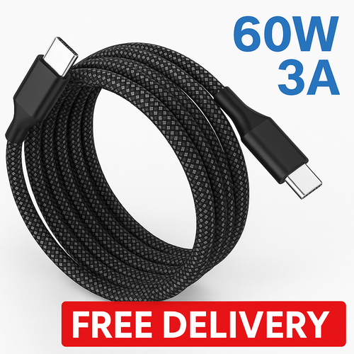 USB C to Type C Cable 3A 60W Fast Charger Braided Long Lead 0.25M 1M 2M 3M