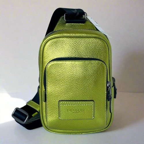 Coach Track Pack 14 Crossbody Sling Bag Metallic Leather CP141 Citrine Shoulder