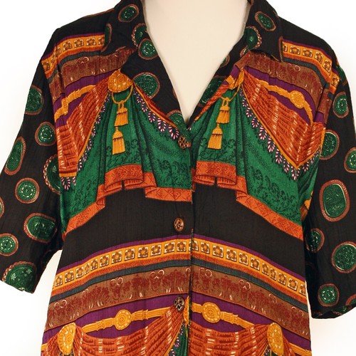 Blusa Top Vintage D Broadway Estampado Colorido Botones Rayón Talla XL - Hey Viv - Imagen 2 de 6