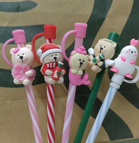 Starbucks Strohhalmbecher Topper Meerjungfrau Hase Sakura Bär Silikon Strohhalme Staubstöpsel - Bild 5 von 30