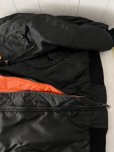 Vintage 80's Marine Bulldog Flight Puffer Jacket Large Black Bomber Stitched - 第 17/17 張圖片