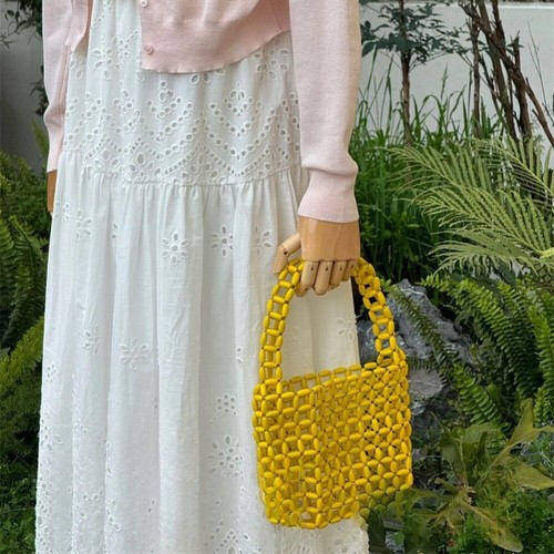 Pure Color Beaded Woven Bag Handmade Openwork Bag Hollow Out Bag Summer - Picture 9 of 16