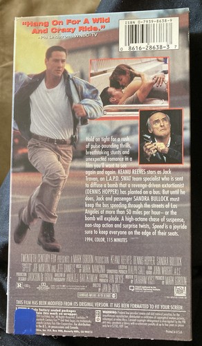 Speed VHS, 1994, Sleeve Keanu Reeves Sandra Bullock Dennis Hopper Former Rental - Picture 2 of 4