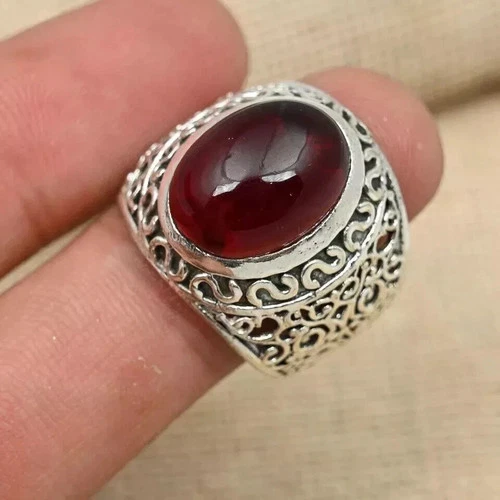 925 Sterling Silver Men's Garnet Gemstone Ring Beautiful Gift Ring All Size S26