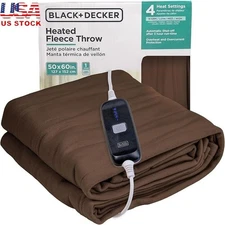 Electric Heated Fleece Blanket Throw Washable Safety Features Adjustable Warmth