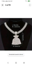 Large $ Money Bag Pendant & 14mm 20" Iced Cubic Zirconia Chain Hip Hop Necklace