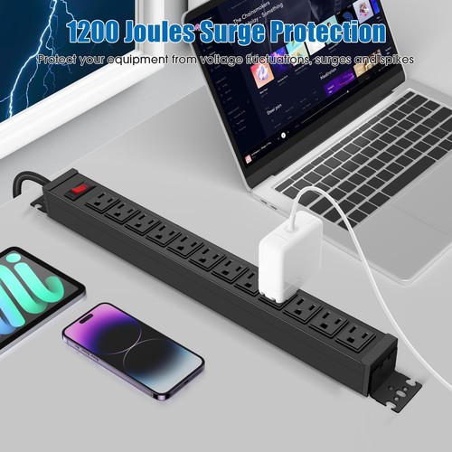 Rotating Mountable Power Strip, 12 Outlet Wall Mount Surge Protector, Metal H... - Picture 7 of 7