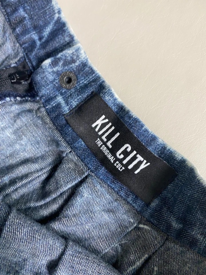 Minifalda vaquera plisada Kill City talla XS azul ombre gótica punk grunge Y2K emo Foto 3 de 4