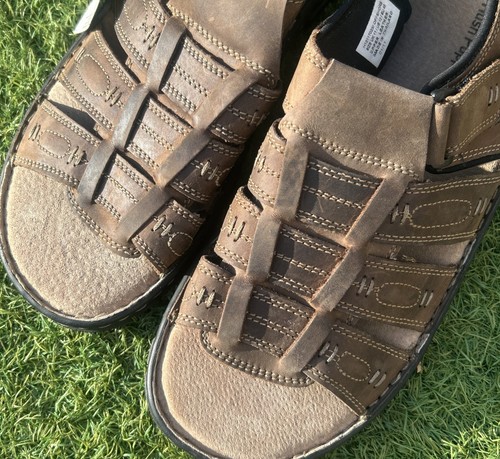 Hush Puppies Brown Leather Key Largo Sandals Men's Style UK 11 Comfy Brand New - Imagen 2 de 4