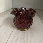 Fenton Vintage MCM Mini Rose Bowl Vase Ruby 3" Tall Hobnail