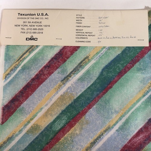 Vintage TexUnion Fabric Samples, Striped Key West Pattern Cotton with Teflon 26" - Picture 2 of 11