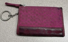 Coach Leather Ware CC Logo Women's Card Holder Key Chain Coin Case Pink