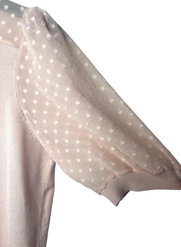 Adrianna Papell Pink Puff Sleeve Sweater Medium With Polka Dot Mesh Details - Picture 11 of 12