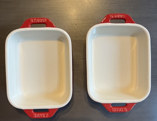 STAUB Mini Red Gratin Baking Dishes Ceramic Rectangular 7.25"x 4.25" set of 2 - Picture 2 of 5