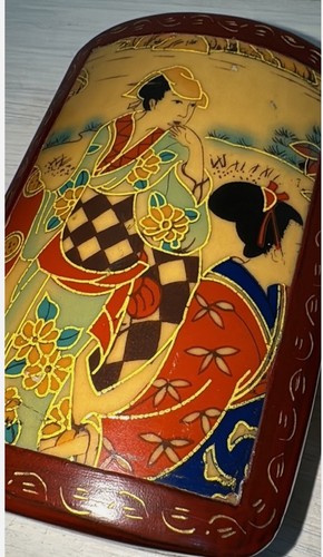 Antiker japanischer lackierter 3-stufiger stapelbarer Hochzeitskorb mit Porzellan (?) Top 8“ - Bild 23 von 24
