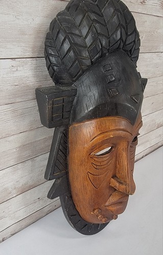 Vintage African Tribal Art Carved Wood Wall Art Mask Primitive Ornate - Picture 3 of 8