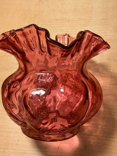 Red Fenton Cranberry Ruffled Vase, 5" high, 6" across