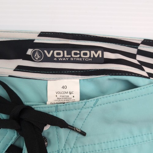 Volcom 4 Way Stretch Light Blue Quick Dry Board Shorts Size 40 Zipper Pocket - Picture 4 of 5