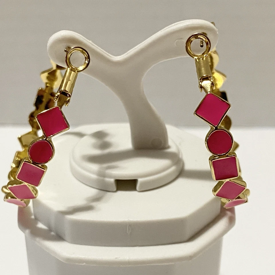KATE SPADE New York Pink Flo Cubetti Hoop Pierced Earrings - Gold Plated Enamel - Image 3 of 4