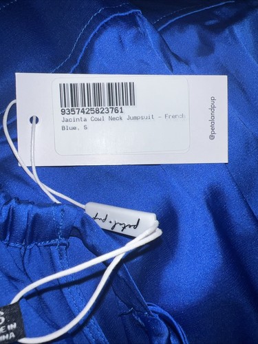 Do + Be Petal & Pup Jumpsuit Jogger Small Pockets French Blue Cowl Neck Tie Up - Picture 13 of 15