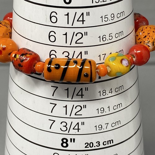 Perlen Stretch Armband Orange Funky Glas Lampwork Konfetti Röhre gestreift 6,75" - Bild 8 von 8