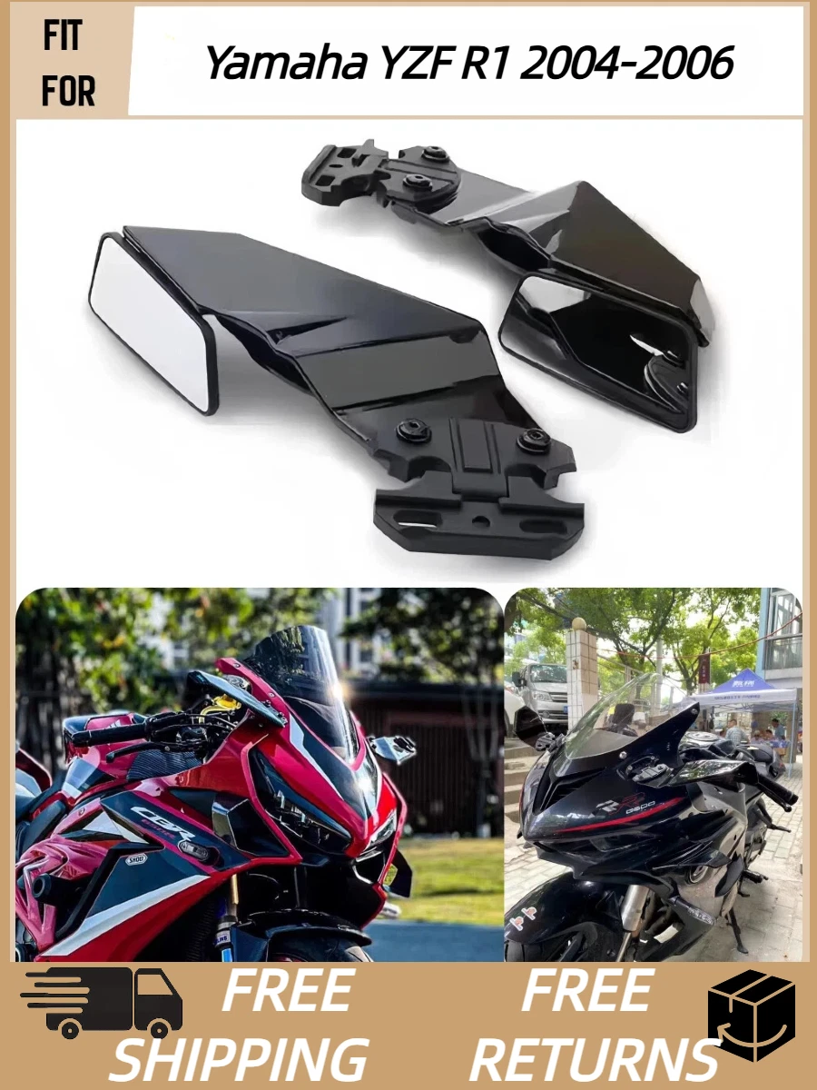 Motorcycle Wind Wing Glossy Black Rearview Mirrors for Yamaha YZF R1 2004-2006