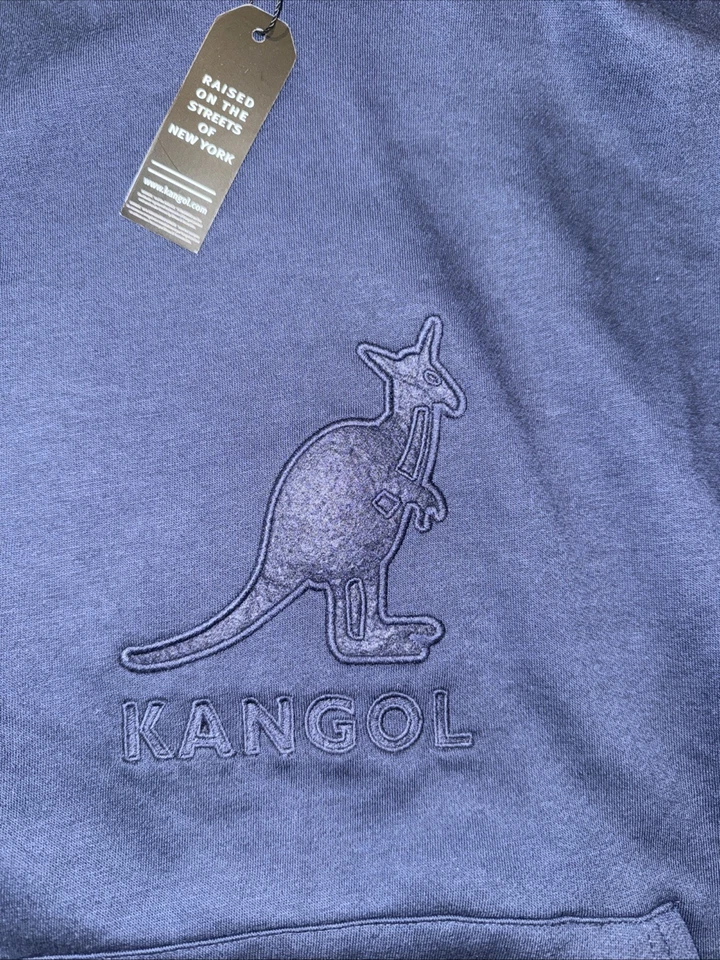 Sudadera con Capucha Sherpa Bordada Kangol Azul Marino Talla Para Hombre Grande Bolsillo Canguro Nueva con Etiquetas Foto 2 de 4