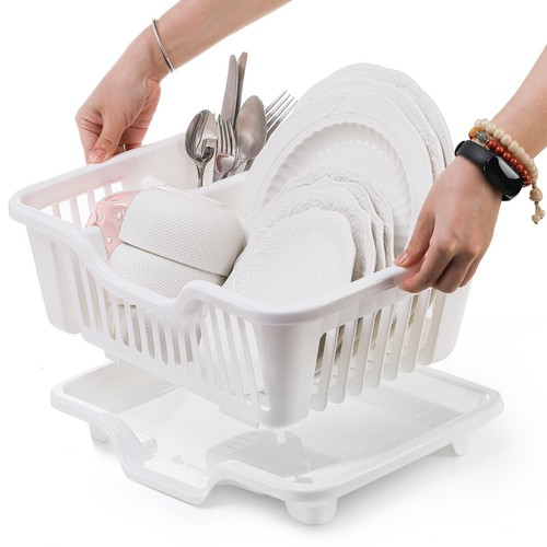 2-Piece Plastic Dish Drying Rack, Heavy Duty Sink Set Dish Rack, White Large ... - Picture 3 of 7