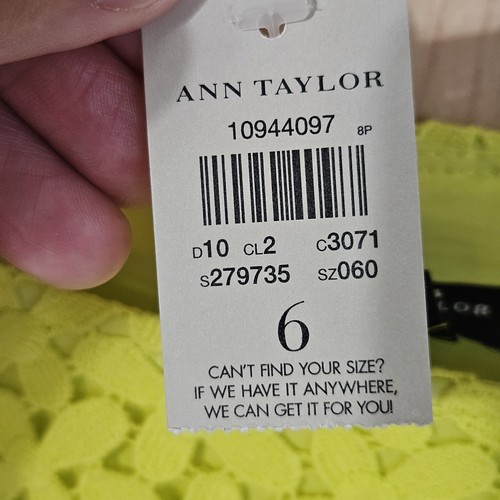 Ann Taylor Nwt Womens Size 6 Neon Yellow Daisy Flower Lace Overlay Sheath Dress - Picture 9 of 16