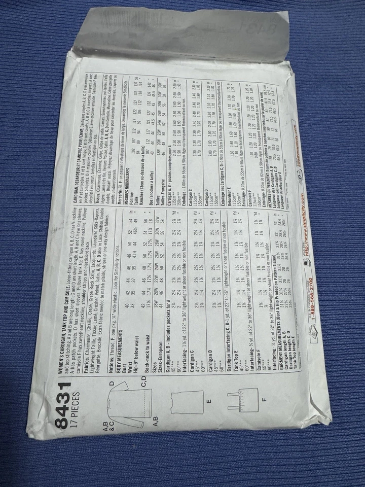 VTG!8431 SIMPLICITY PRETTY WOMEN'S CARDIGAN, TANK TOP, & CAMISOLE Plus 18W-24W - Image 4 of 4