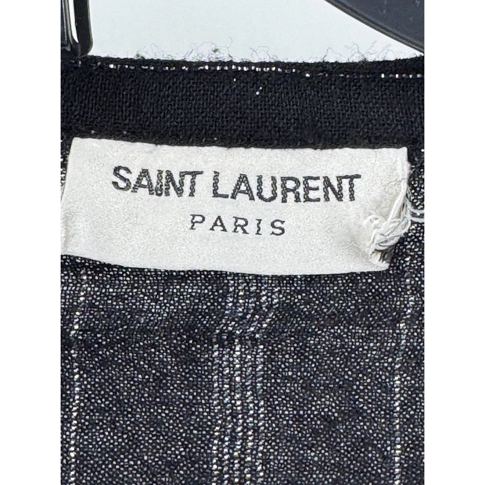 Camisa Saint Laurent Paris 16 Negra Metálica Rayas Cuello Banda Para Hombres $870 Foto 2 de 4