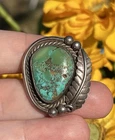 VTG Navajo Old Pawn Sterling Silver Royston Turquoise Ring Feather Leaf Sz 7