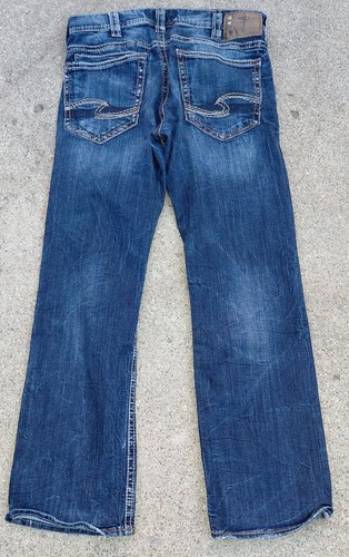 Pantalones de mezclilla plateados Zac para hombre azul tiro medio corte bota talla W33xL32 bigotes pantalones de mezclilla - Imagen 3 de 15