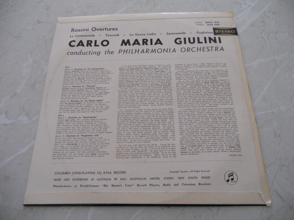 SAX 2560 AUS ED1 Rossini "Giulini Conducts Rossini Overtures" LP B/S Columbia EX - Image 2 of 4