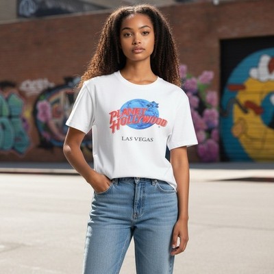 NWT VGT Planet Hollywood Las Vegas T Shirt Womens White Graphic Tee Top Size XL