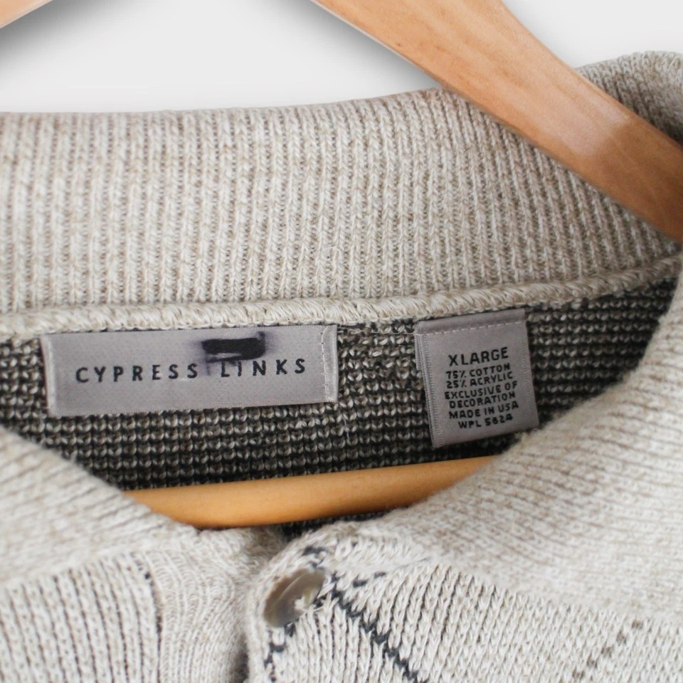 Suéter Polo Vintage Cypress Links Para Hombre XL Beige Tejido Argyle Hecho en EE. UU. Foto 4 de 4