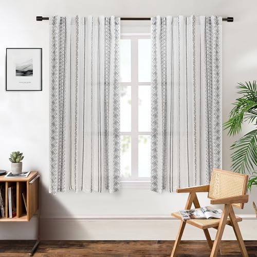 Curtains 63 Inches Long for Living Room Geometric Light Filtering Cotton Back - Picture 2 of 8