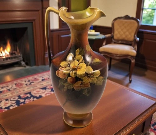 1893 Rookwood Pottery Ewer 410 Standard Glaze Brown Floral Harriette Strafer