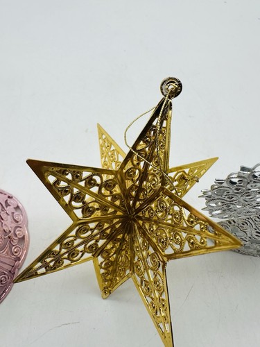 Set of 3 Vintage Ecktartina Gold Tone Filigree West Germany Christmas Ornaments - Picture 3 of 9