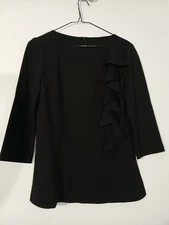 NWT St John Black Knit Top/Sweater W/Zippered Back and Ruffle Accent Size 2