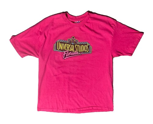Vintage Universal Studios Shirt Men XL Pink Single Stitch Puff Spell Out 90s Tee - Picture 1 of 5